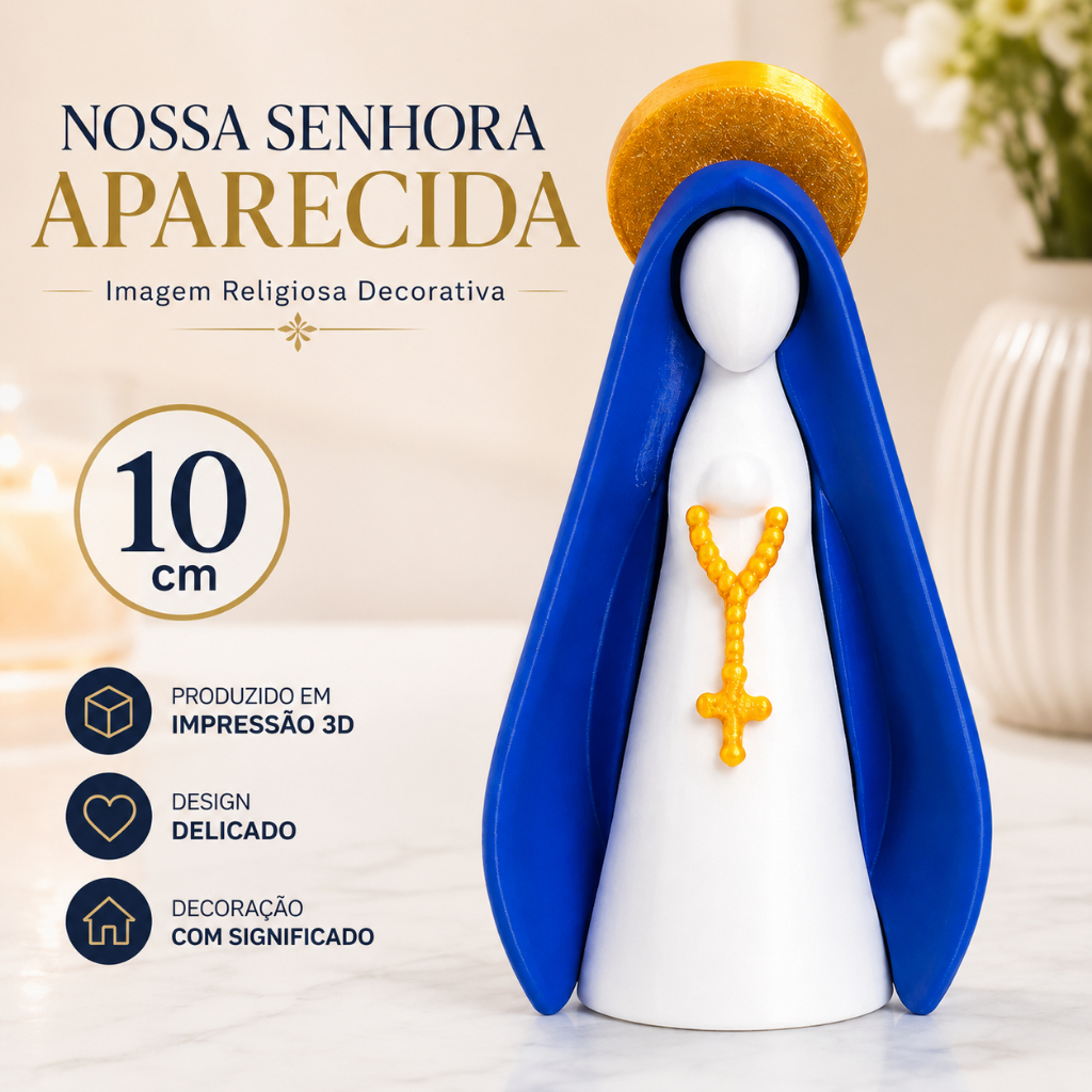 Nossa Senhora Aparecida em Impressão 3D 10cm | Imagem Religiosa Decorativa | Enfeite de Fé para Presente e Decoração