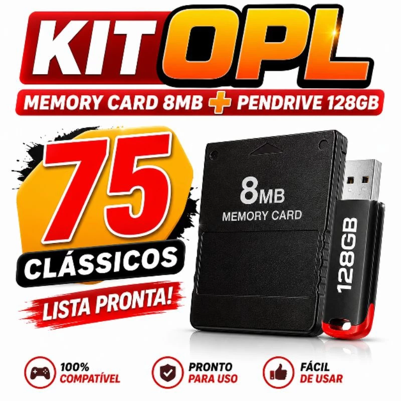 Kit Memory Card 8mb Com OPL + Pendrive 128gb