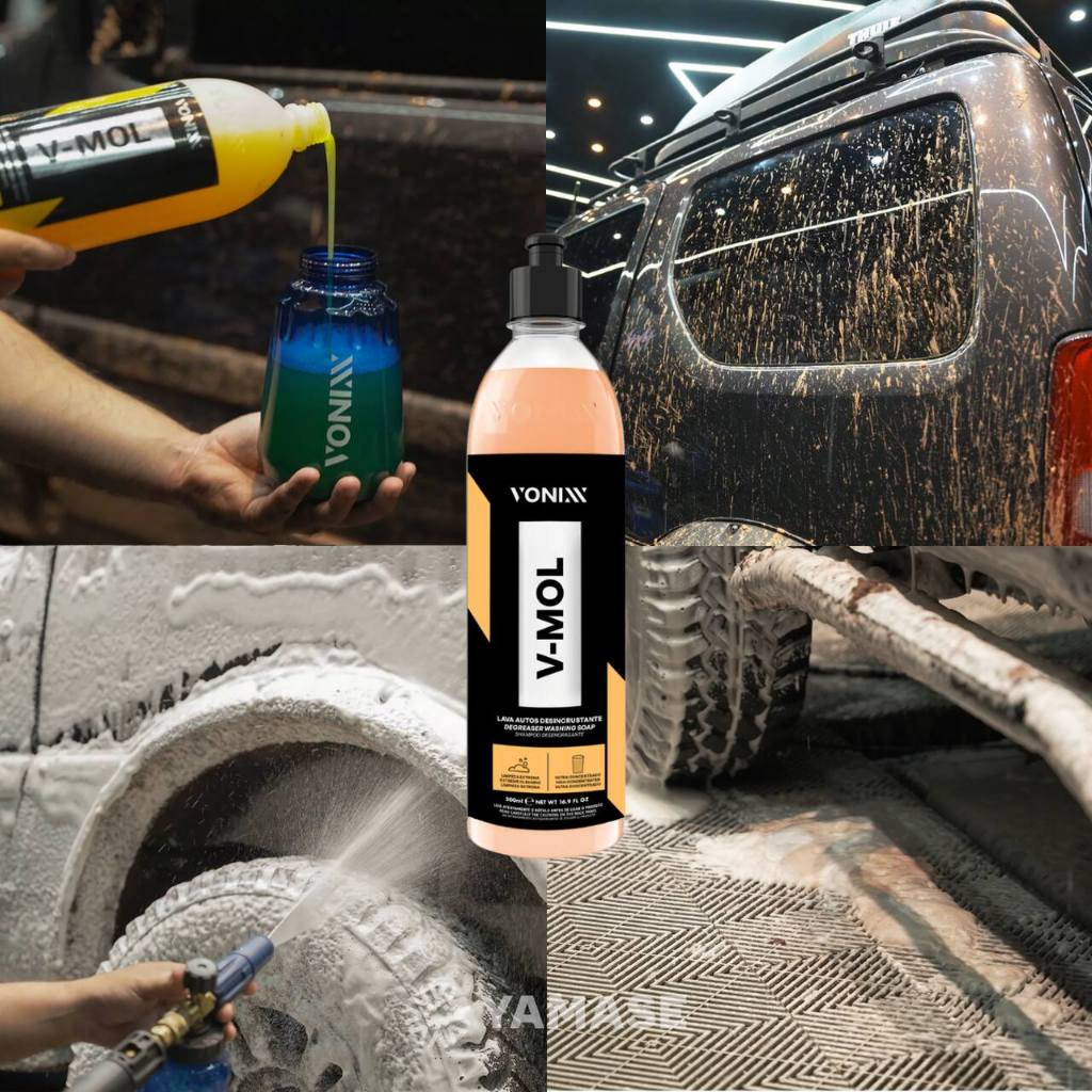 Kit Limpa Motor de Moto Lavagem Foxy Razux Shampoo V-Floc Shampoo Limpeza Pesada V-Mol Cera Vonixx — imagem 2 de 2