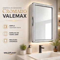 Armário Banheiro Plástico Espelho Vidro 2mm Moldura Preto Cromada Branco Espelheira Sobrepor Embutir parafusos buchas