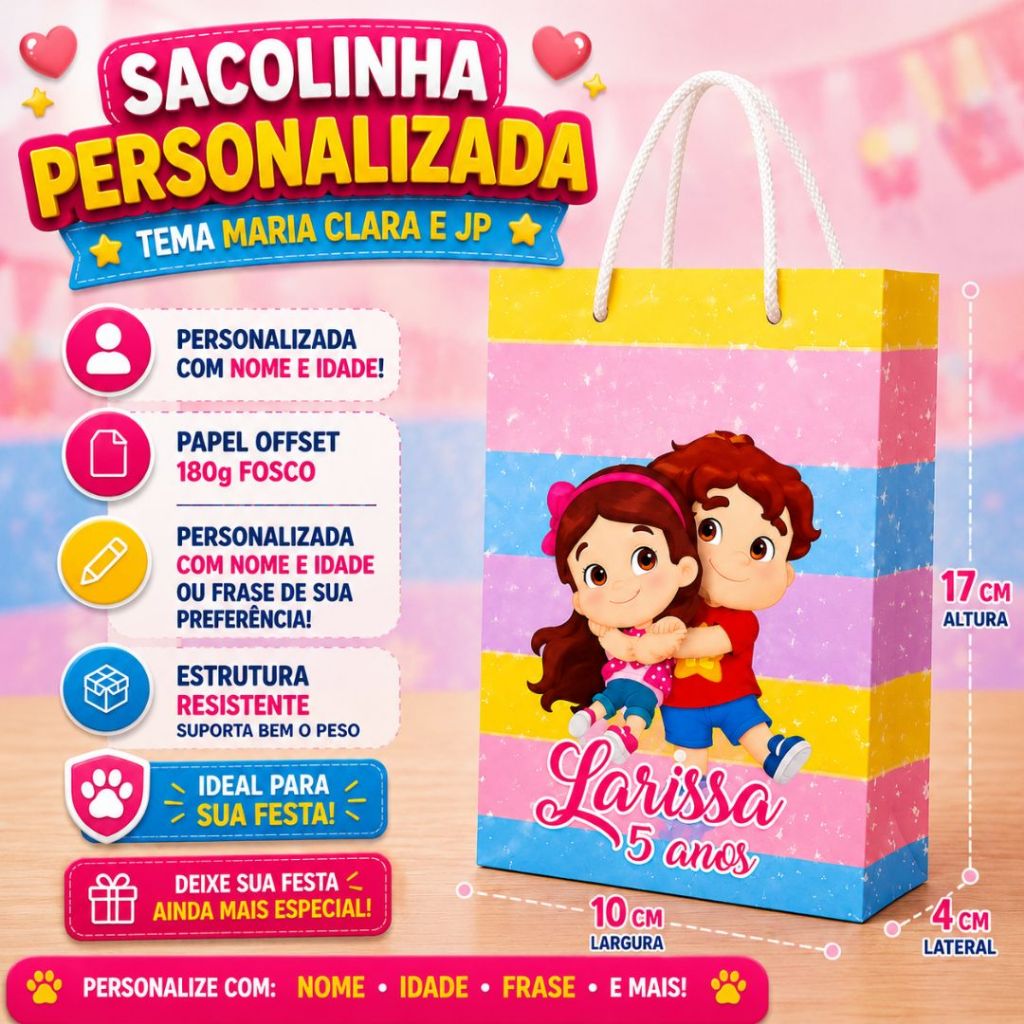 Sacolinha Surpresa Maria Clara e JP Personalizada  Lembrancinhas de Aniversário - PEGUE E MONTE