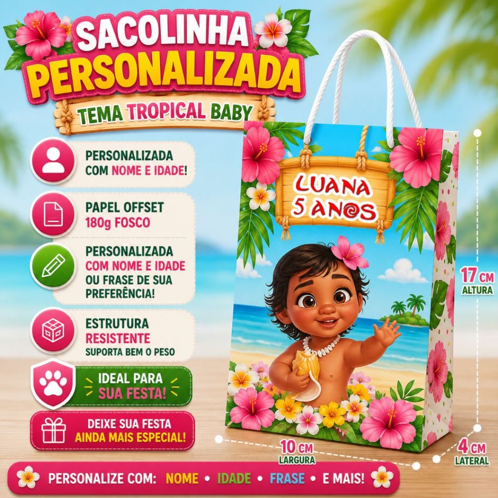 Sacolinha Surpresa Moana Baby Personalizada  Lembrancinhas de Aniversário - PEGUE E MONTE
