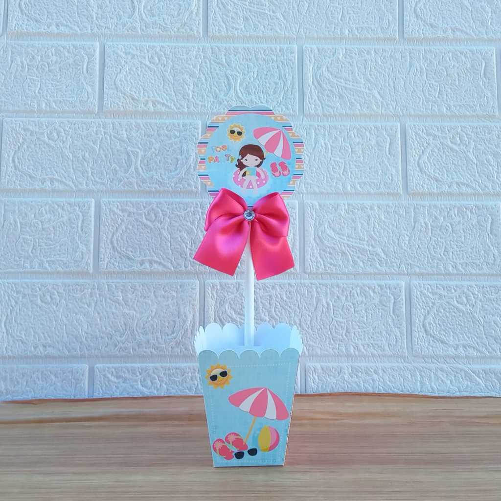 Centro de Mesa Personalizada - Cachepô - Semi-Montadas - Lembrancinha para Festas - Pool Party Menina