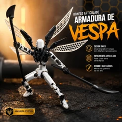 Boneco Articulado Dummy13 com Armadura de Vespa | Figura de Ação 3D com Escudo Flexível e 2 Lanças Dias das Crianças