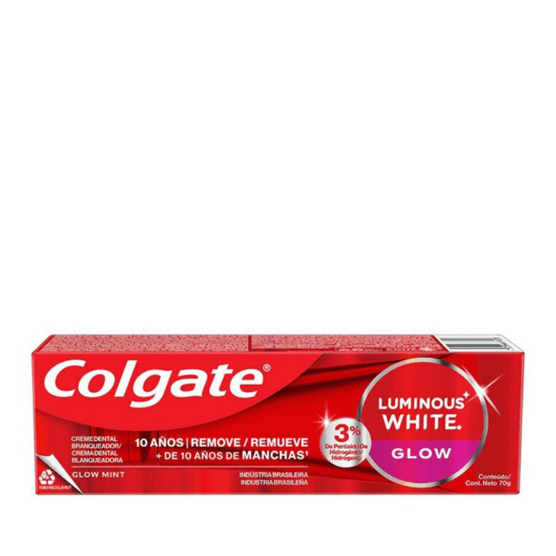 Colgate Luminous White Glow 70g - Clareamento Dental em Casa, Protege o Esmalte, Sabor Menta Refrescante⅝