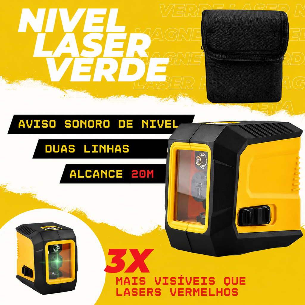 Nivel a Laser Profissional 2 Linhas 20 Metros Auto Nivelamento Leve para Portátil