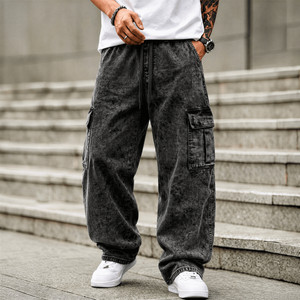 Calça Cargo Jeans Masculina Streetwear Baggy Wide Leg Oversized Moda Urbana Skatista Premium Confortável Casual