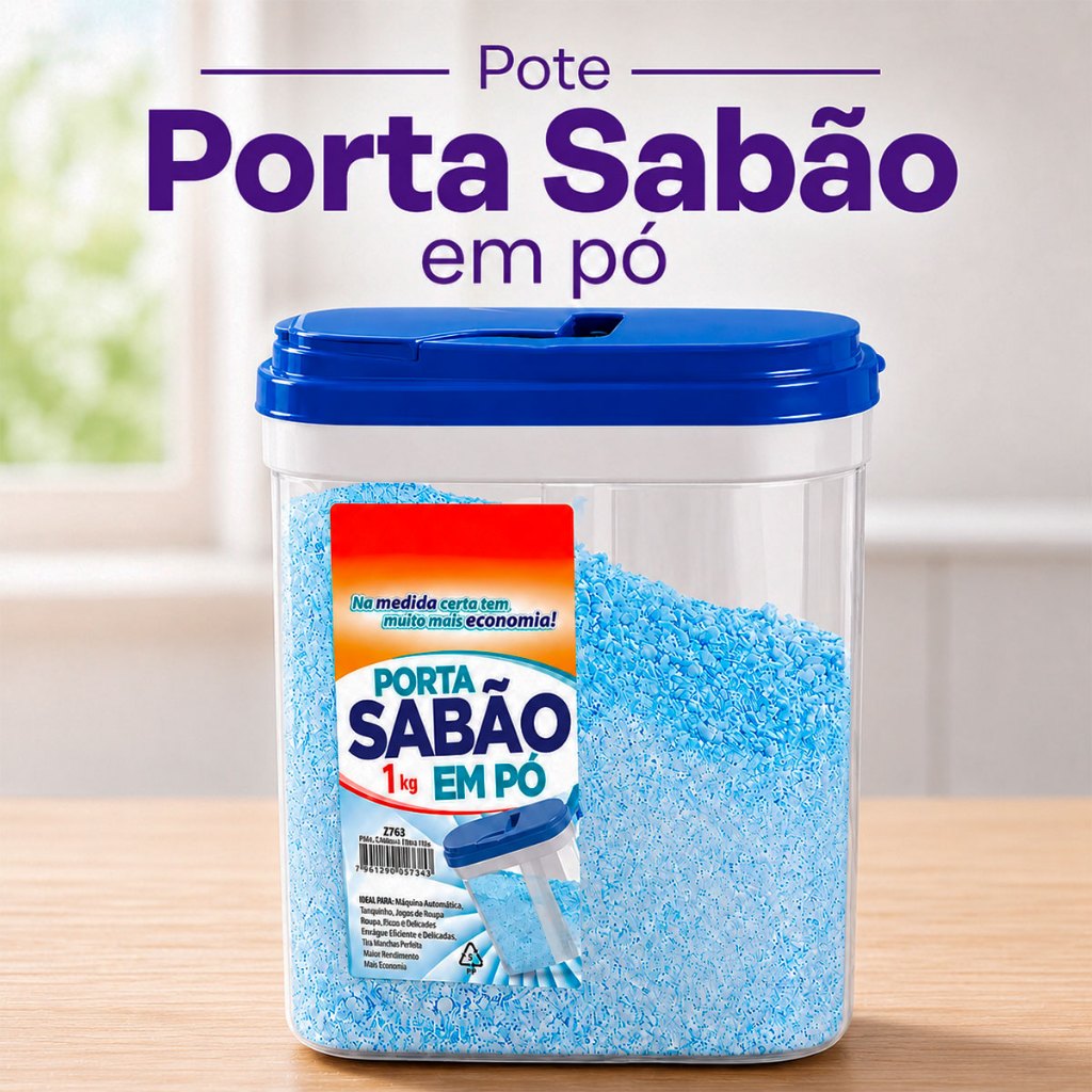 Pote Porta Sabão Vedação 1kg Tampa Dosadora Organizador Lavanderia Dispenser