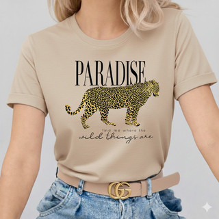 Tshirt Onça Paradise Camiseta Feminina 100% Algodão Blusa Macia Confortável Animal Print Camisa Moda