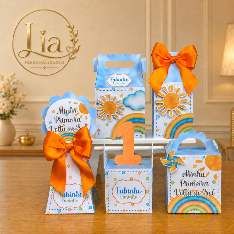 Primeira Volta ao Sol | Menino Azul | Pegue e Monte | lembrancinhas de aniversário infantil | Personalizado | Sacolinha