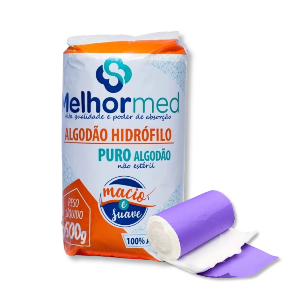 Algodão Hidrófilo Rolo 500g MelhorMed Anvisa Não Estéril Branco Hospitalar Clínica Estética Higiene