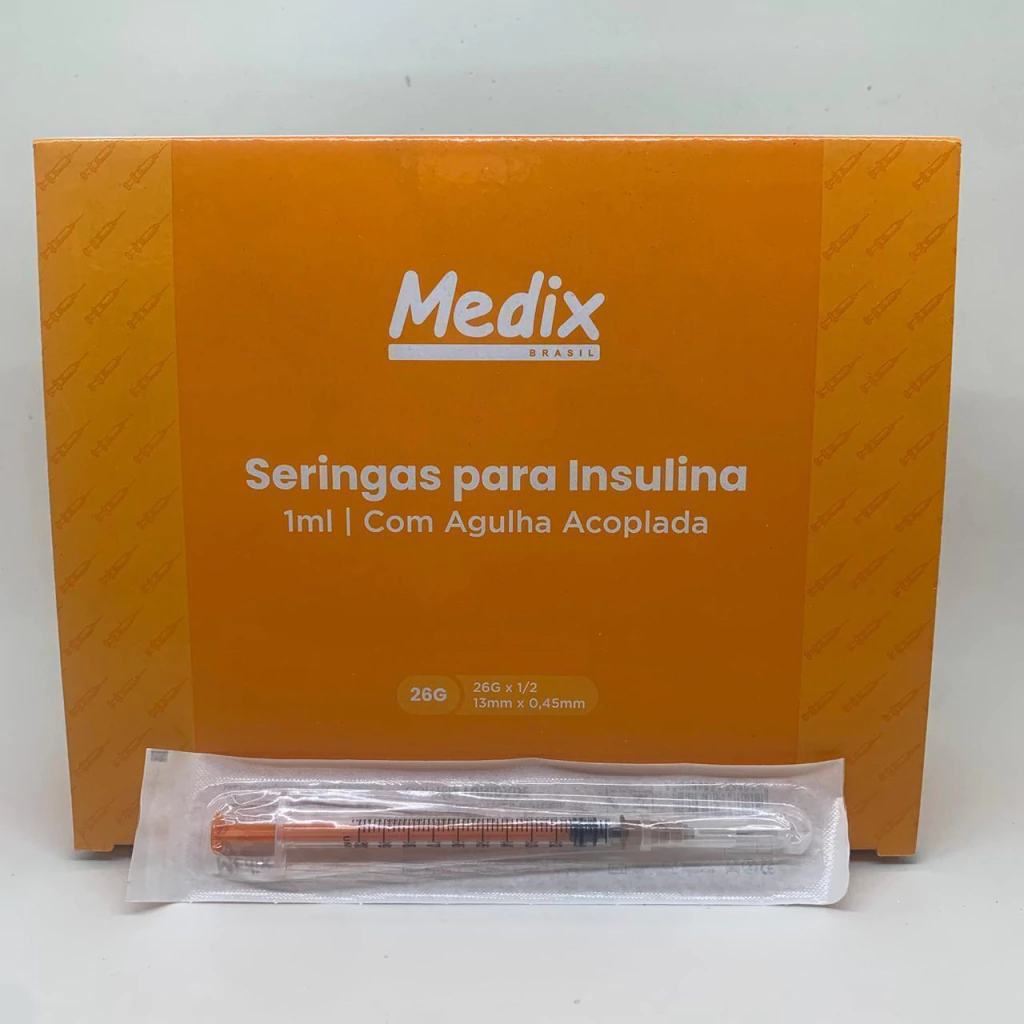 Seringa Insulina 1ml Com Agulha 13x0,45mm 26G Luer Slip Medix