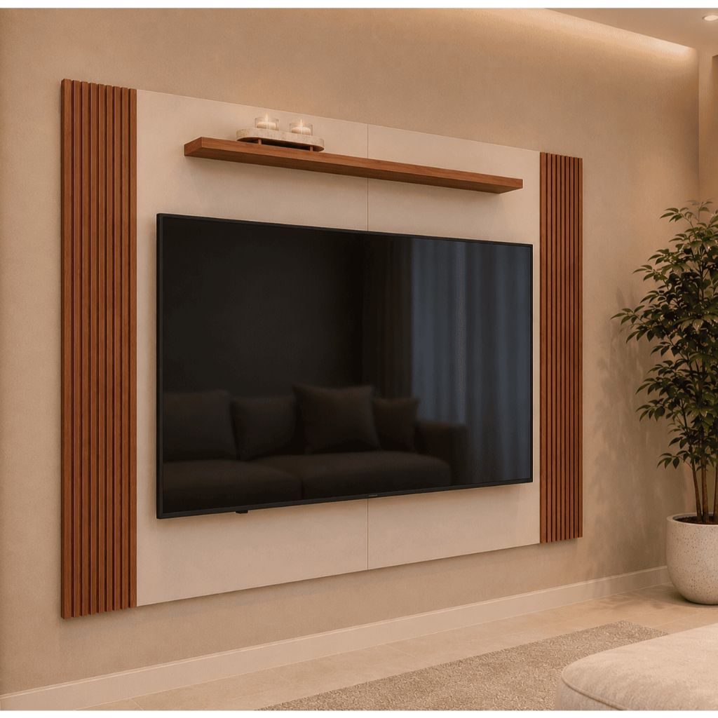 Painel Tv até 60 Polegadas Home Theater Suspenso Ripado Canelado Prateleira Suporte 108x150 Casa Dee