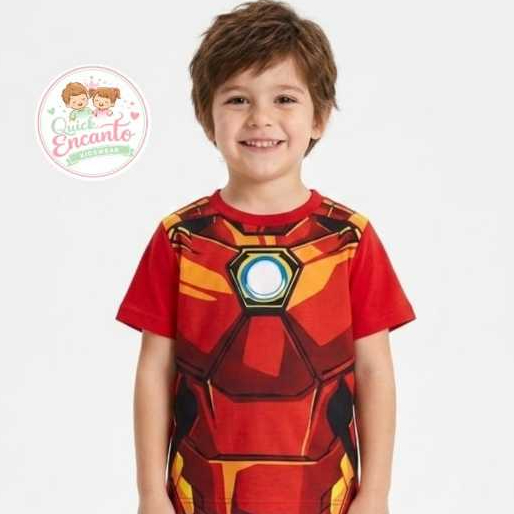 Camiseta Infantil Masculina HOMEM DE FERRO Manga CURTA 100% Algodão Confortável Menino