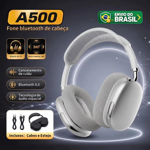 BML Fone Headphone Bluetooth 6.0ICancelamento ANC Híbrido Ativo 42dB, A500 Sem Fio Headset Gamer，Bateria 69h