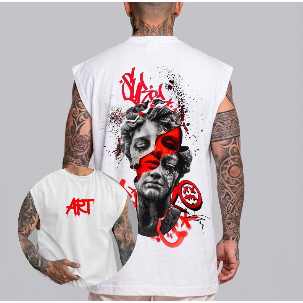 Regata Masculina Oversized 100% Algodão 30.1 Art Camiseta Academia Treino Confortável Envio Imediato