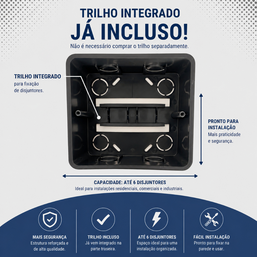 Quadro Caixa Distribuição Centrinho Para 6 Disjuntores Din Com Tampa Branca — imagem 2 de 2