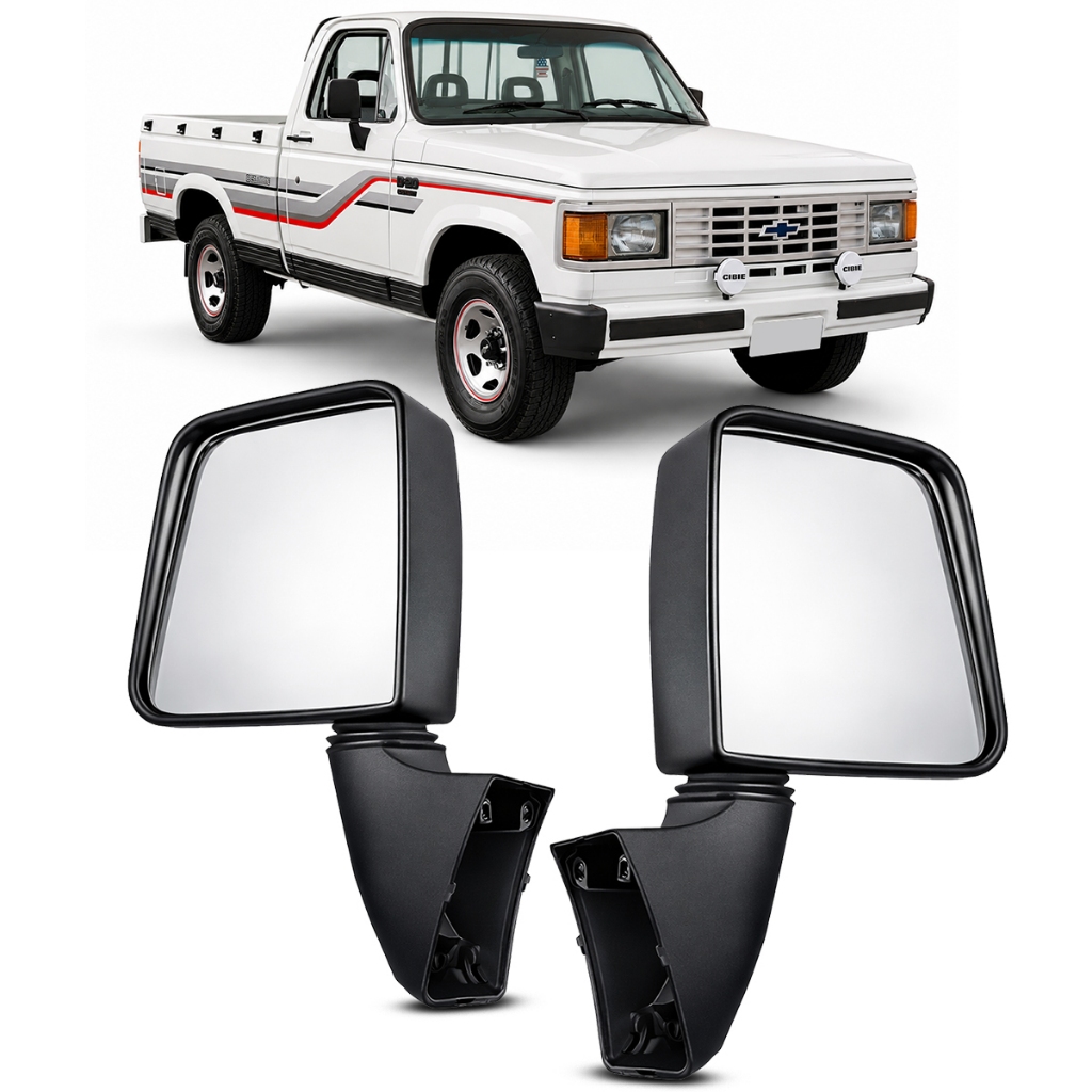 Retrovisor Externo D20 1991 a 1995 Preto Pé Grande Espelho Fixo Sem Controle