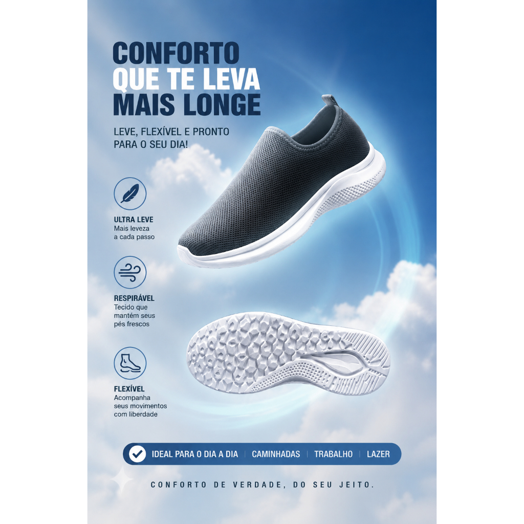 Titulo: Tênis Feminino Meia Calce Fácil Slip On Leve Flexível Confortável Caminhada Academia Casual