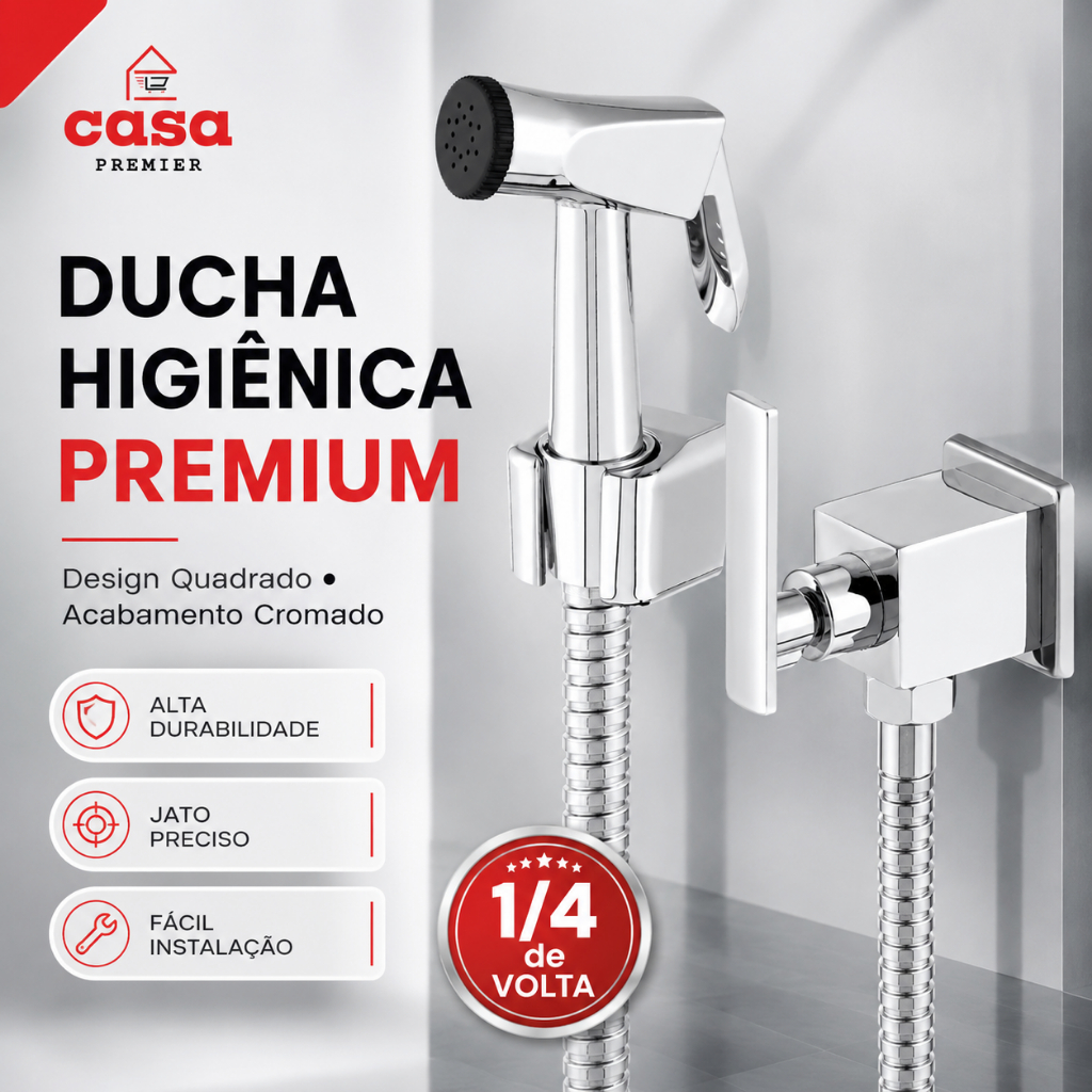 Ducha Higiênica Quadrada Banheiro Lavabo Flexível 1,20m 100% Metal Canopla Inox 