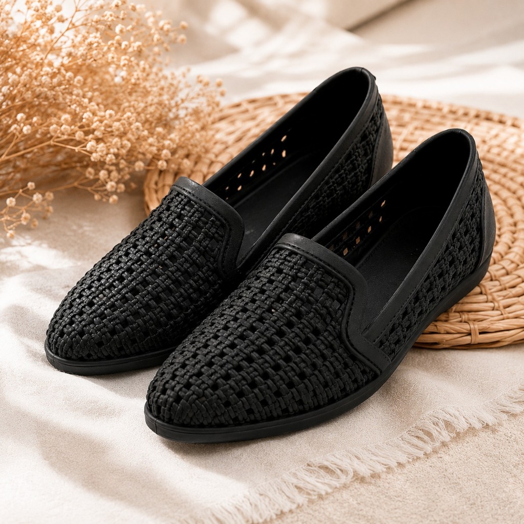 Sapato Feminino Sapatilha Bico Fino Trançada Confortável - Leve Flexível Casual Trabalho Elegante