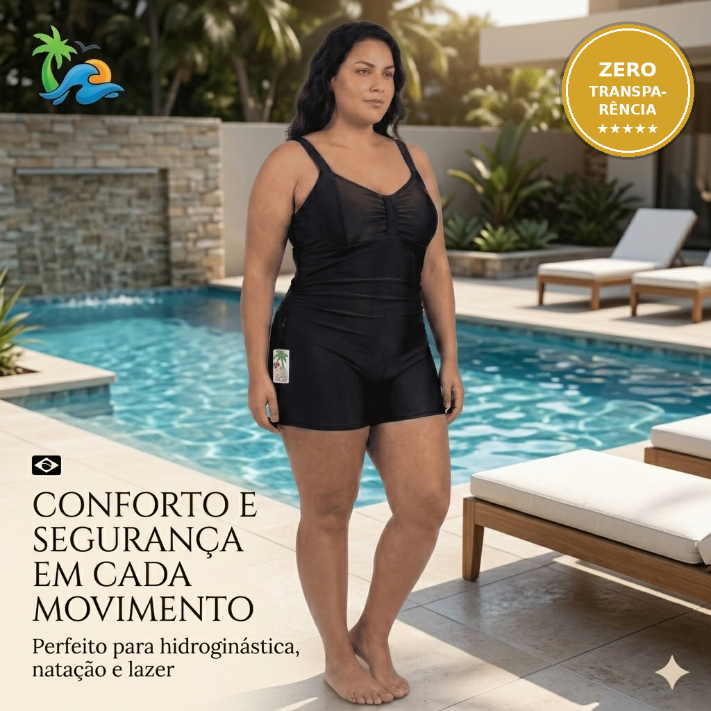 Macaquinho Roupa de Banho Hidroginástica Plus Size Feminino Body Natação Secagem Rápida Proteção UV Sem Transparência