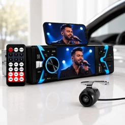 Rádio Automotivo Universal + Câmera Ré Central Multimídia Mp4 Mp5 4.1 Polegadas Espelhamento Acessório Carro Veículo