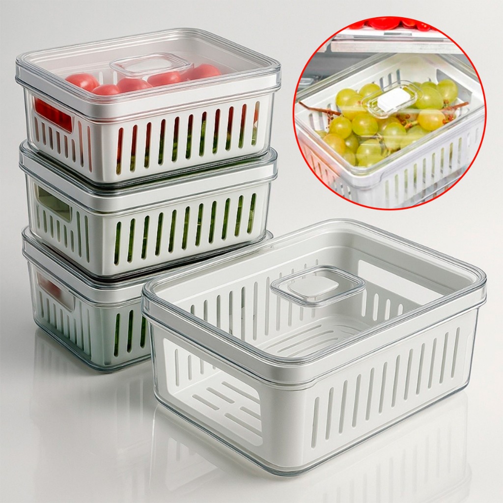 Kit Pote Organizador de Geladeira Cesto Escorredor Tampa Porta Ovos Frios Alimentos Verdura Vegetais