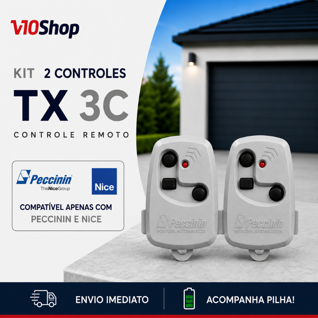 2 Controle para Portão Tx 3c Cinza Peccinin Nice Linear 433 Mhz - V10 Shop