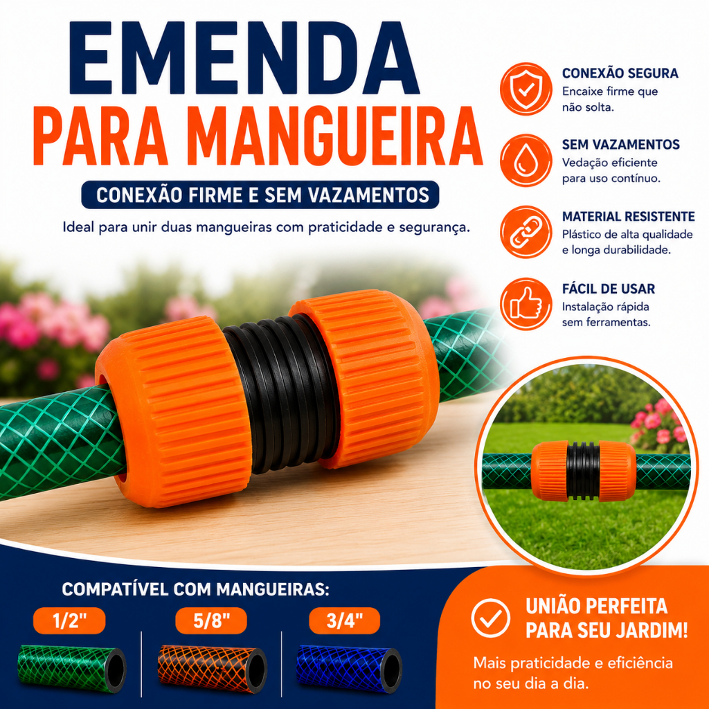 Emenda para mangueira jardim horta quintal gramado resistente 3/4