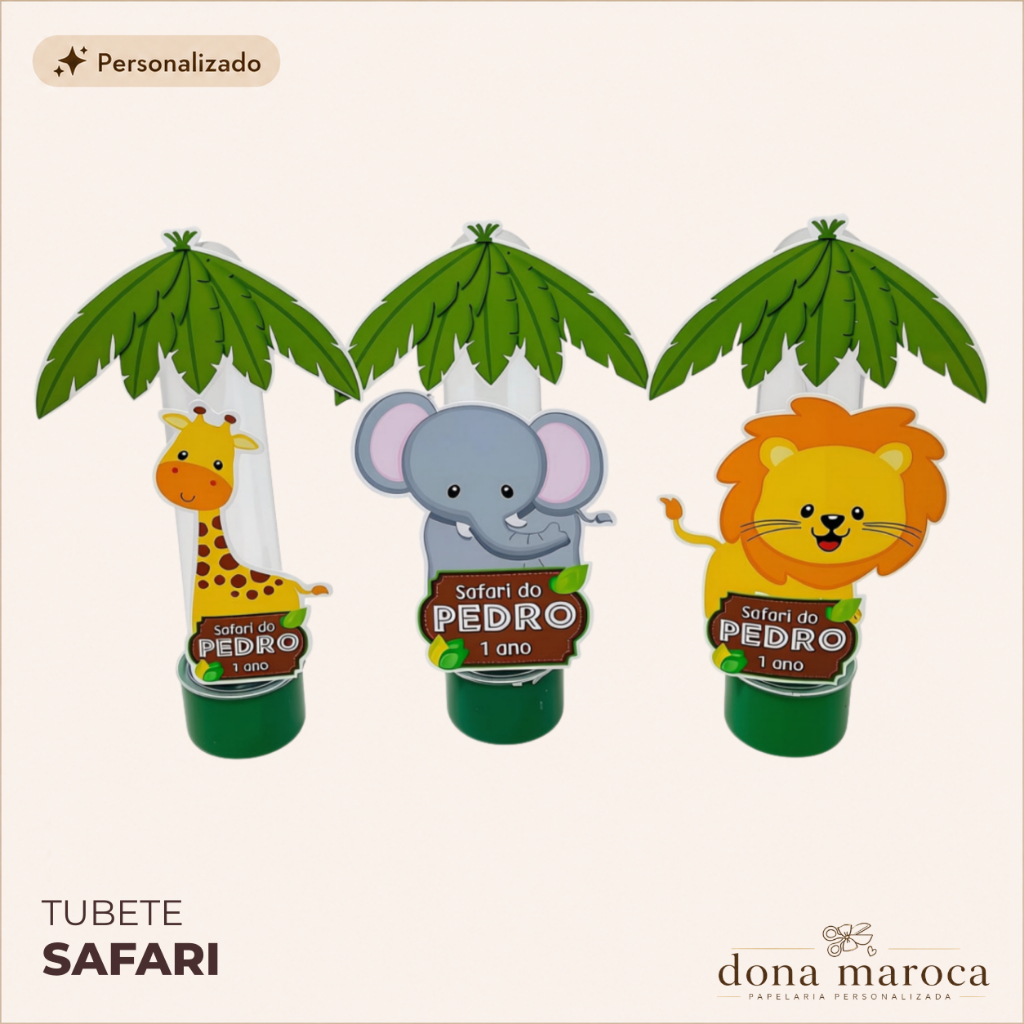 Tubete Personalizado Safari | Lembrancinha Safari | Tubete Festa Safari | Decoração Aniversário Infantil