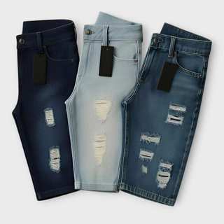 KIT 2 ou 3 Bermudas Jeans Masculinas Premium Rasgadas Estilosas Alta Qualidade Conforto Casual Moda Masculina Verão