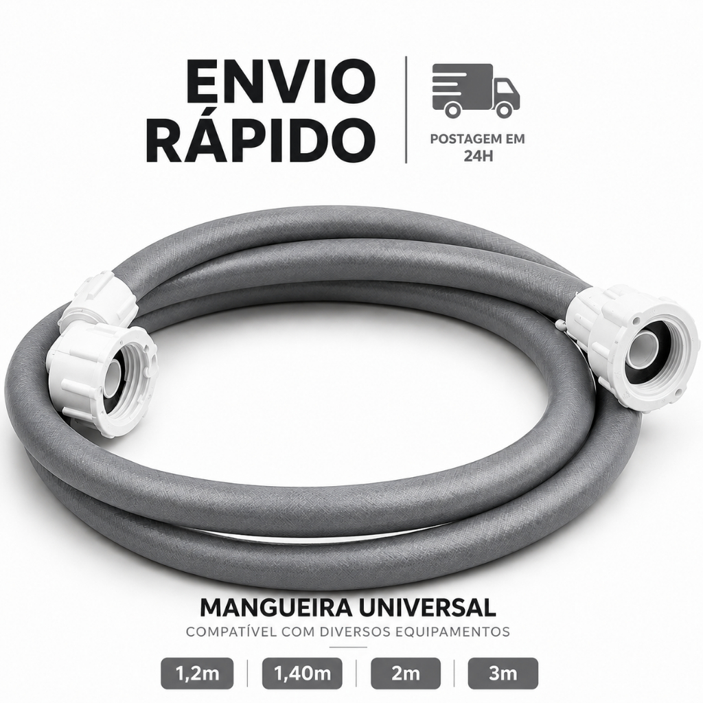 Mangueira Entrada Água Máquina Lavar 1,20m 1,40m 2m 3m Lavadoaa Roupas Universal