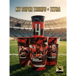 Kit Copo Flamengo Super Trunfo + Tetra Campeão 550ml Licenciado Oficial Só Ídolos Pronta Entrega