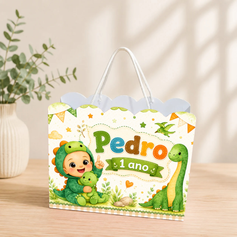 Sacolinha Personalizada Dinossauros Baby Pegue e Monte Lembrancinha Aniversário Infantil Mimos Festa