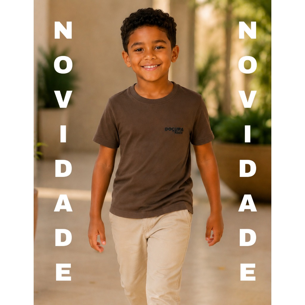Camiseta Infantil Masculina Menino 100% Algodão Manga Curta Básica Estampada Marrom Roupa Infantil