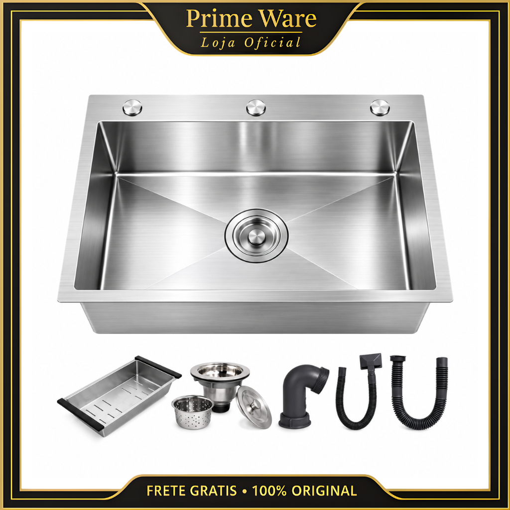 Cuba Para Cozinha Gourmet 60x45cm Aço Inoxidável 304 Completa Com Acessórios