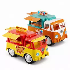 Kit 2 Carrinhos Kombi Food Truck + Kombi GelIato Infantil Brinquedo– Portas que abrem/fecham e Rodas Livres - QUEEN SHOP