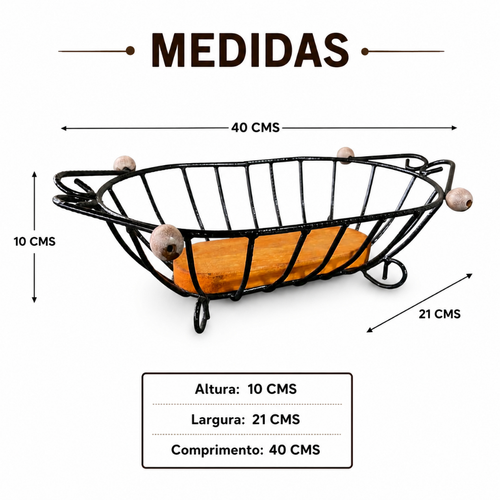 Fruteira Oval Rustica Ferro E Madeira Super Oferta especial