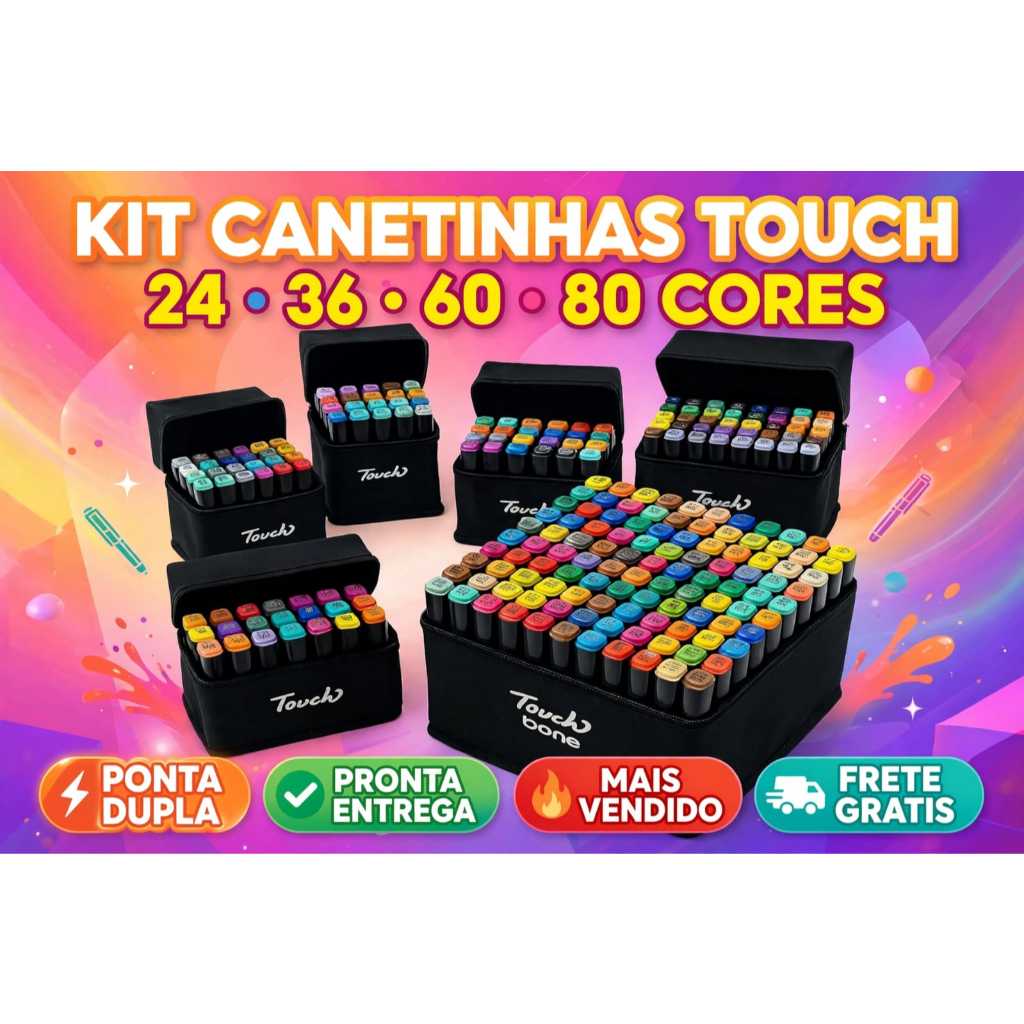 Kit Canetinhas para Colorir Bobie Ponta Dupla Infantil Desenhos Fofos Lembrancinha 24/36/60/80
