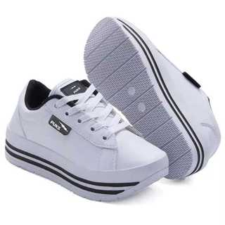 Tênis Plataforma Feminino Kit 2 Pares com Solado Branco Calçados Sintético Rosa Branco Preto Dia a Dia