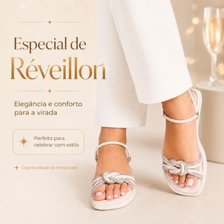 Rasteira Feminina para Réveillon com Brilho Confortável Elegante Promoção Especial Ano Novo Festas Verão Sandália Casual