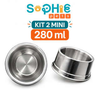 Kit 2 Comedouro Polido Pesado de Alumínio Mini 280ml  Para Cachorro Gato Pet