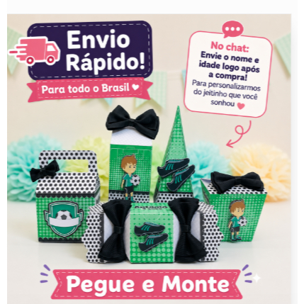 Kit Festa de Aniversário Futebol Personalizado Pegue Monte Lembrancinha  Caixa Decorada Infantil Lindo