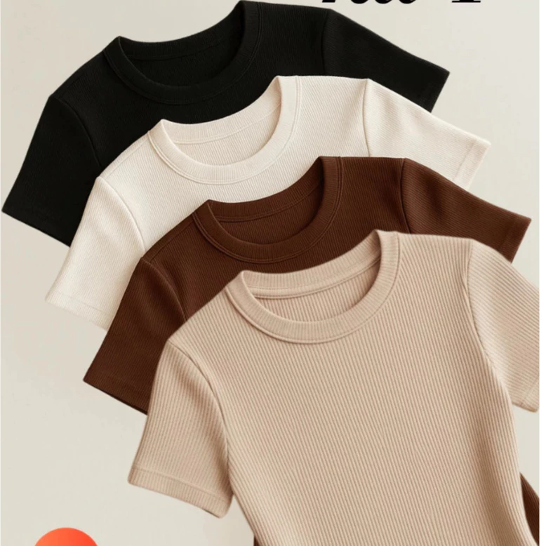 Kit 4 Blusas Feminina Ribana Canelado Básica Casual Estilosa Tendência Verão — imagem 1