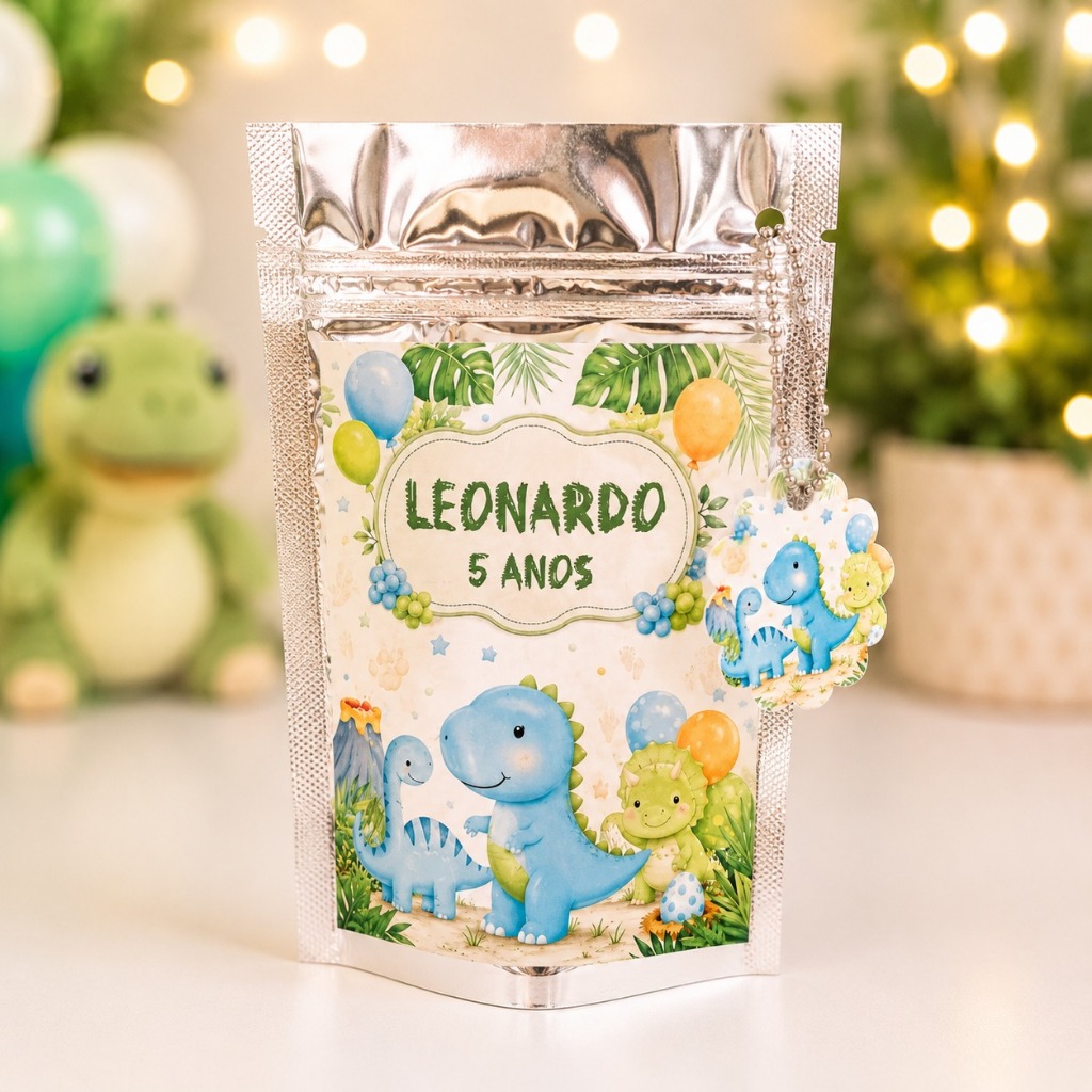 Saquinho Ziplock Personalizado 10x15cm Dinossauro baby | Lembrancinha Festa Infantil | sacolinha surpresa