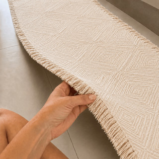 Tapete Passadeira de Cozinha 100% Algodão Artesanal com Franja Decorativo Premium para Pia Bancada Corredor 150x45cm