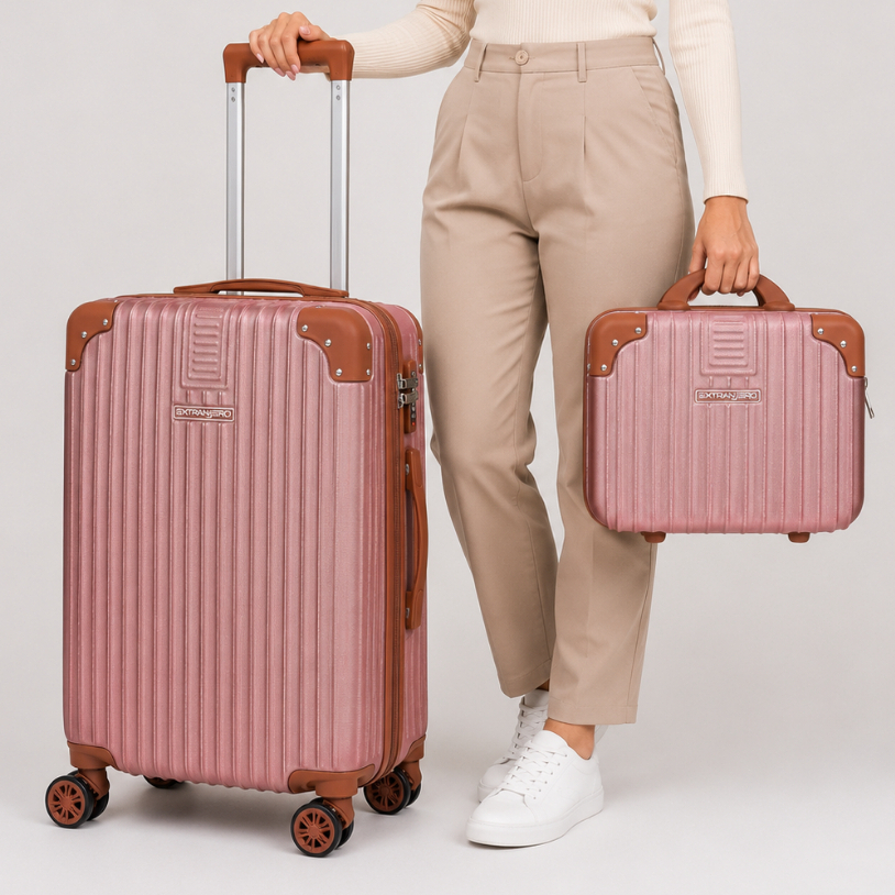 Kit Frasqueira 8kg + Mala de Viagem 10kg com Cadeado TSA Rodas 360° Expansível