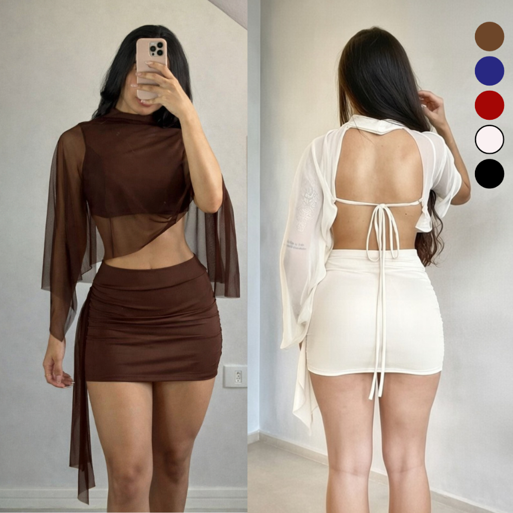 Conjunto Feminino Top E Saia Com Tule  Suplex Fluit Premium Moda Gringa Luxo Balada