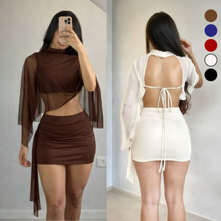 Conjunto Feminino Top E Saia Com Tule  Suplex Fluit Premium Moda Gringa Luxo Balada